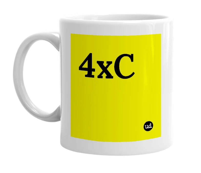 White mug with '4xC' in bold black letters