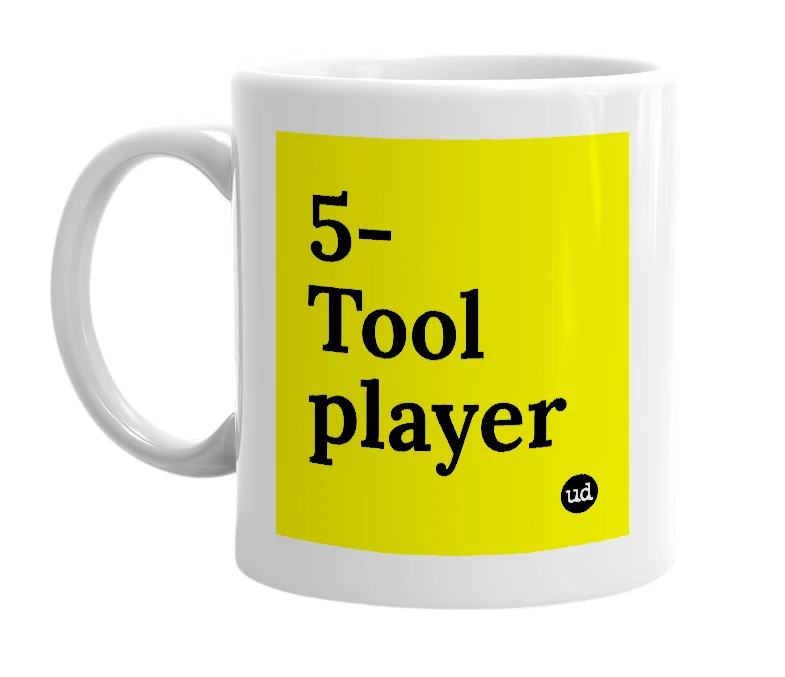 White mug with '5-Tool player' in bold black letters