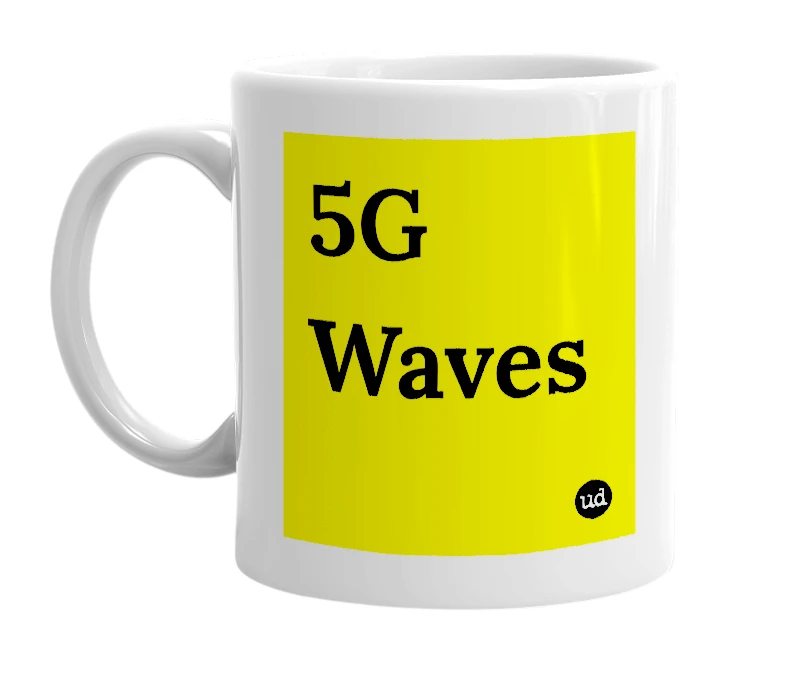 White mug with '5G Waves' in bold black letters