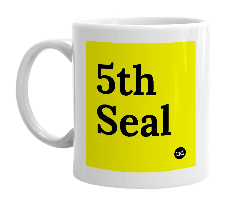 White mug with '5th Seal' in bold black letters