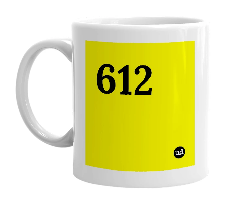 White mug with '612' in bold black letters