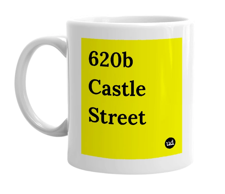 White mug with '620b Castle Street' in bold black letters