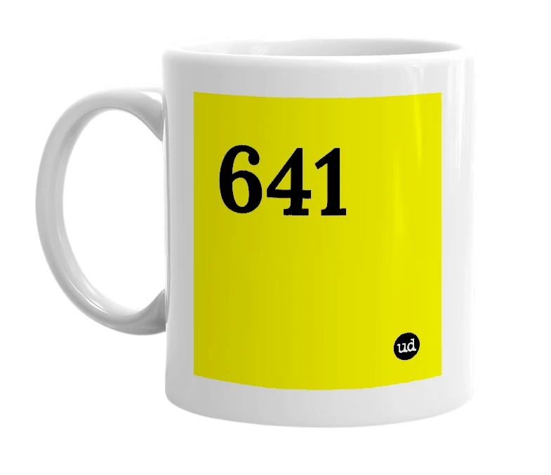 White mug with '641' in bold black letters