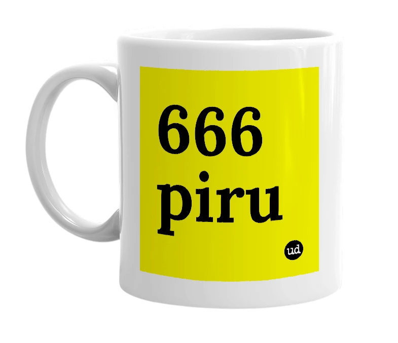 White mug with '666 piru' in bold black letters