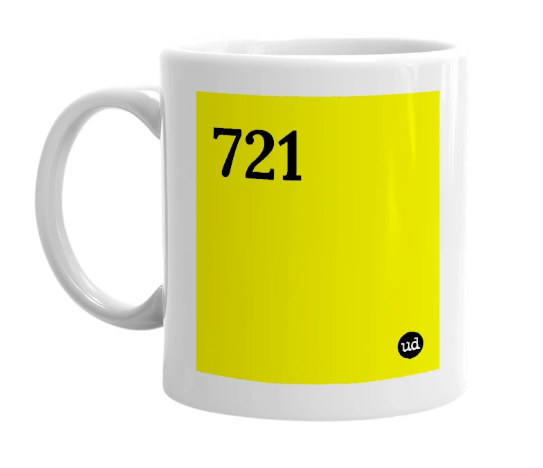 White mug with '721' in bold black letters