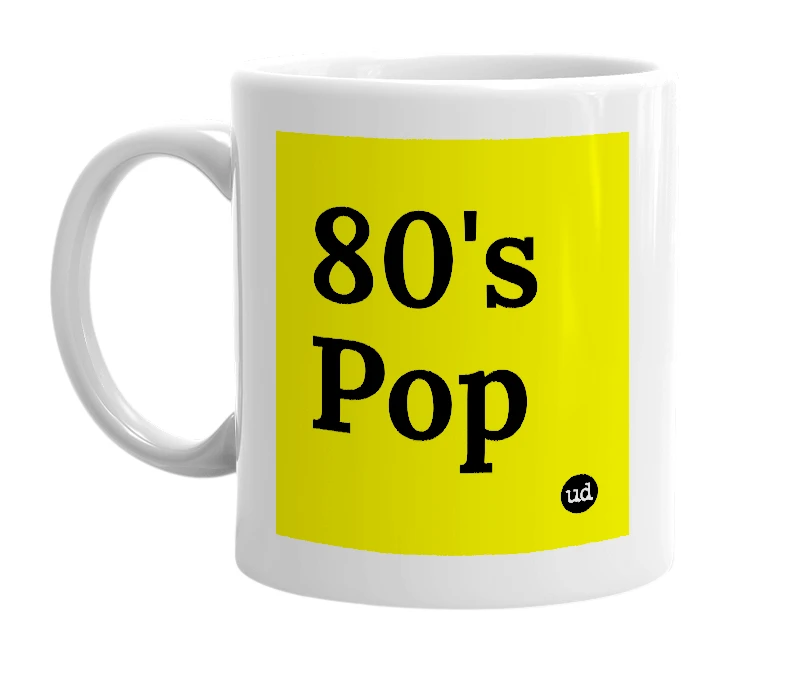 White mug with '80's Pop' in bold black letters