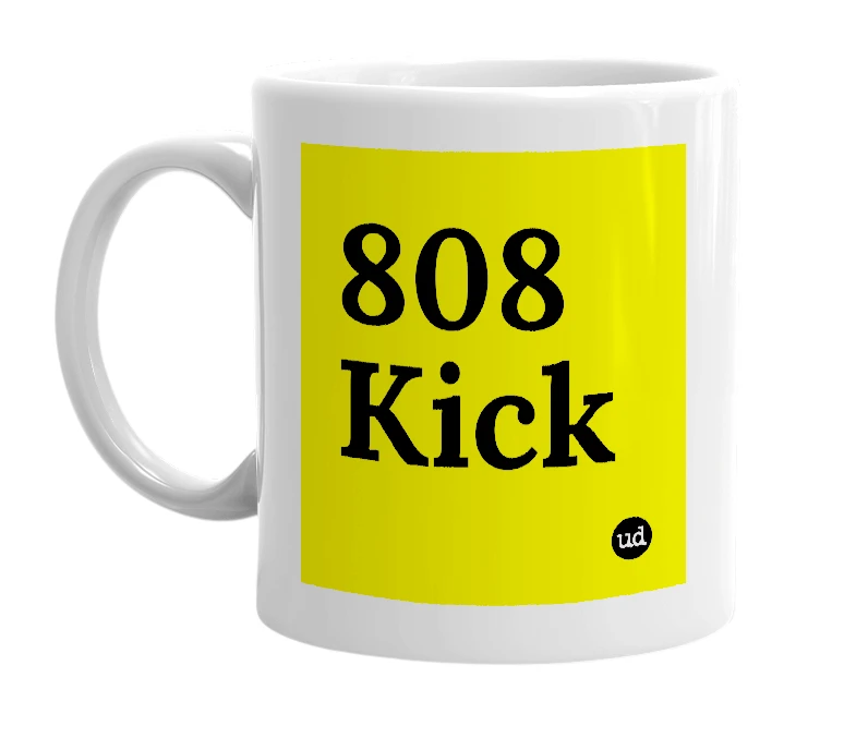 White mug with '808 Kick' in bold black letters