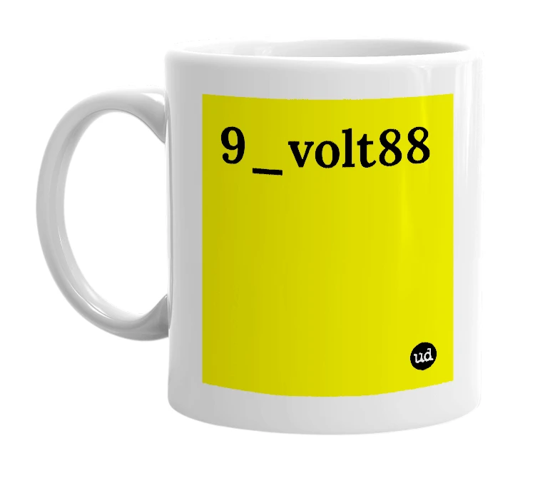 White mug with '9_volt88' in bold black letters