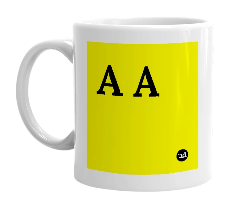 White mug with 'A A' in bold black letters