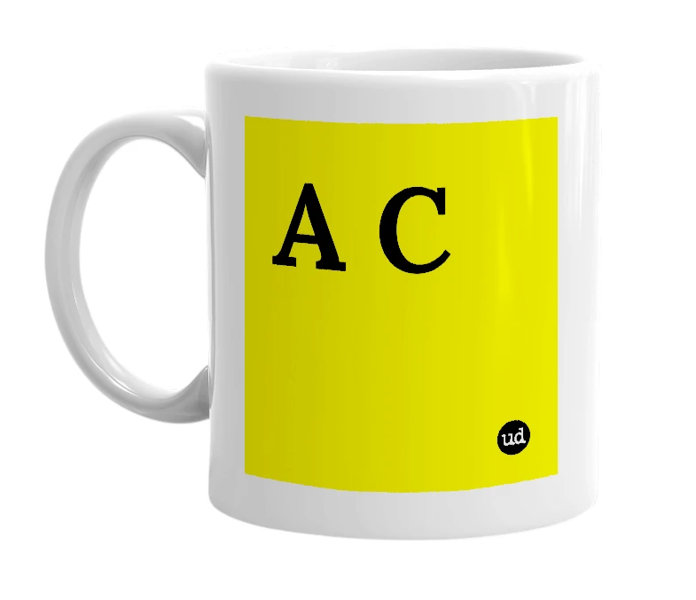 White mug with 'A C' in bold black letters