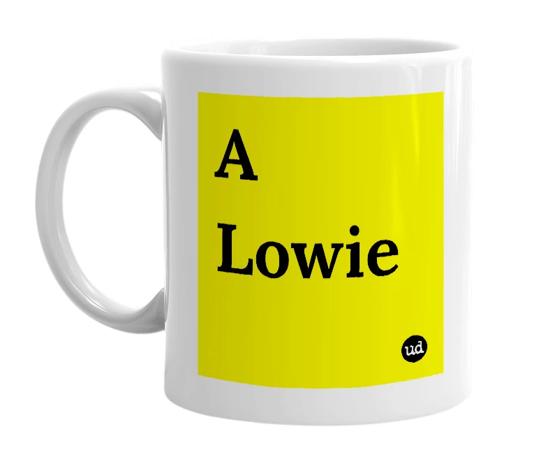 White mug with 'A Lowie' in bold black letters