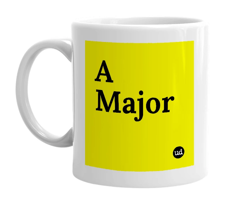 White mug with 'A Major' in bold black letters