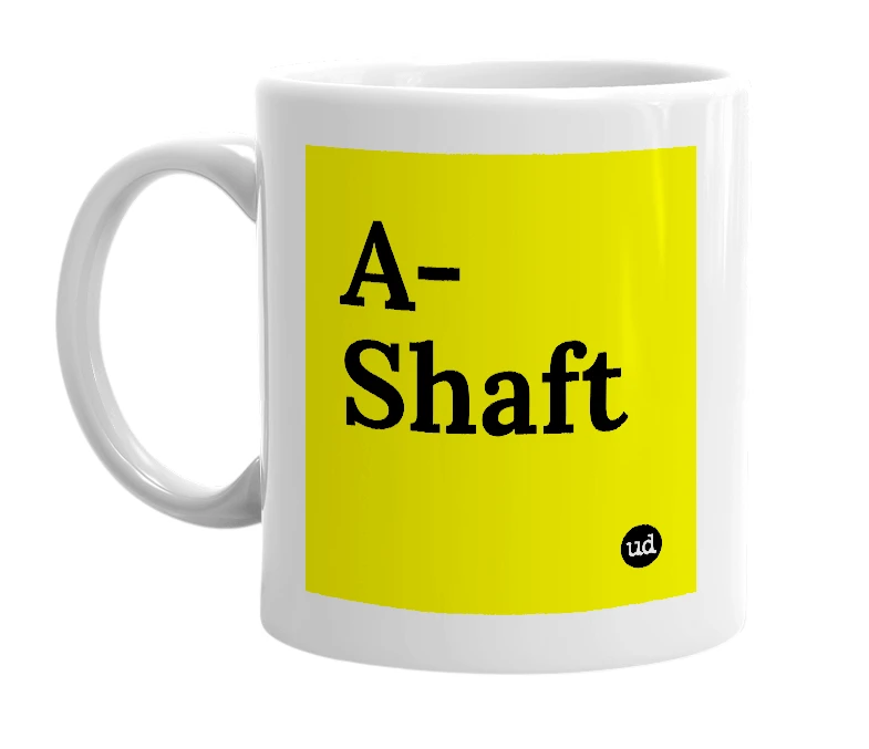 White mug with 'A-Shaft' in bold black letters