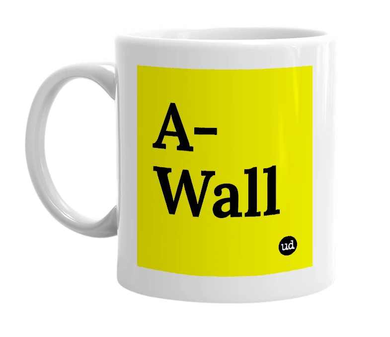 White mug with 'A-Wall' in bold black letters