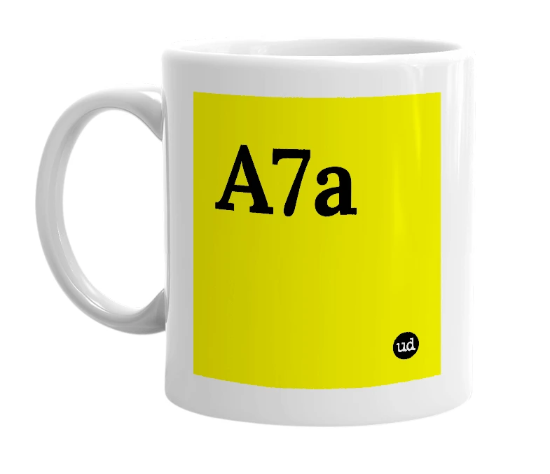 White mug with 'A7a' in bold black letters