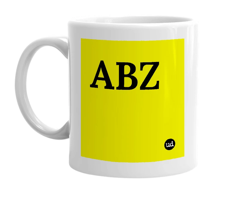 White mug with 'ABZ' in bold black letters