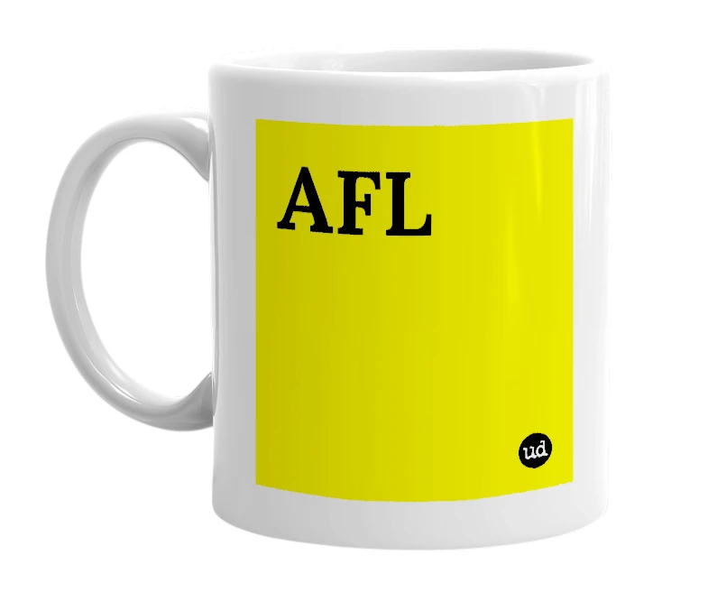 White mug with 'AFL' in bold black letters