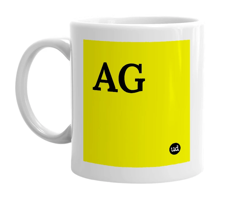 White mug with 'AG' in bold black letters