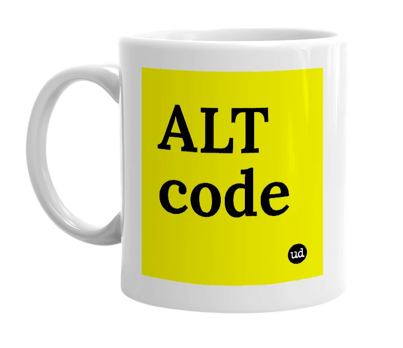 White mug with 'ALT code' in bold black letters