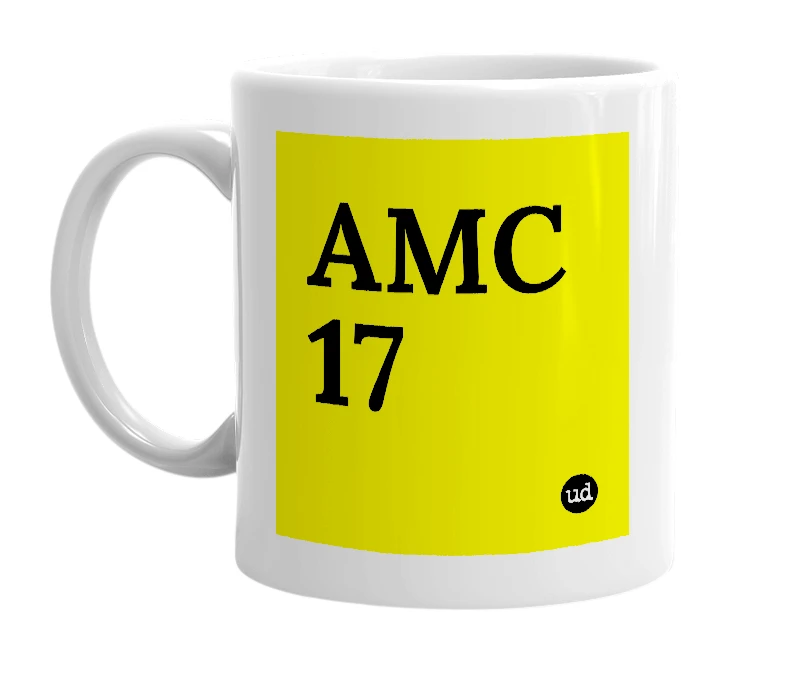 White mug with 'AMC 17' in bold black letters