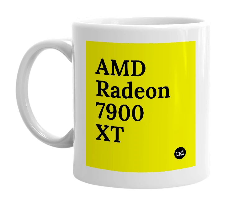 White mug with 'AMD Radeon 7900 XT' in bold black letters