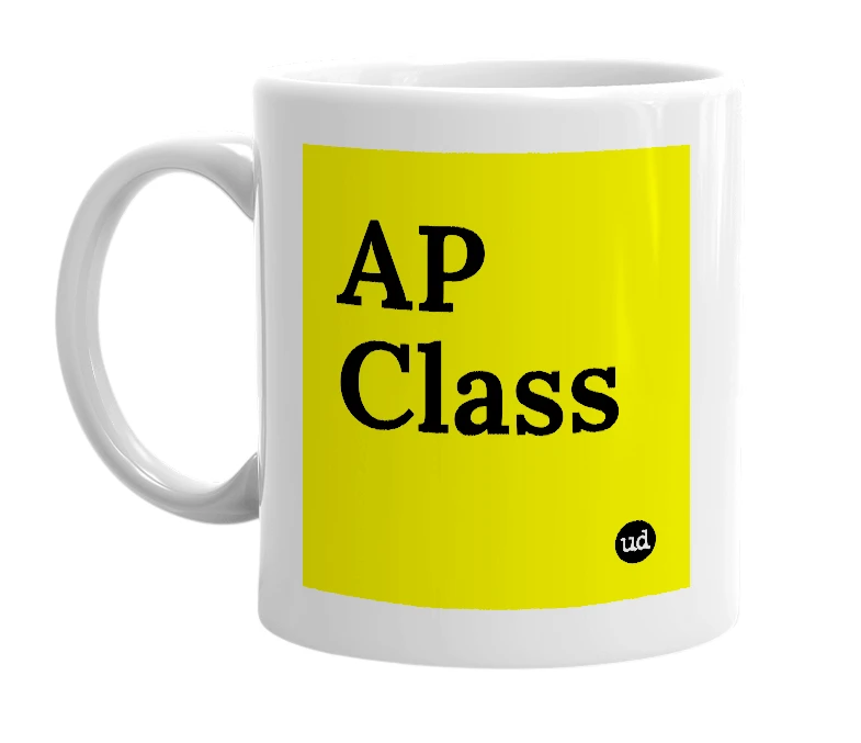 White mug with 'AP Class' in bold black letters