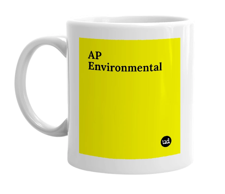 White mug with 'AP Environmental' in bold black letters