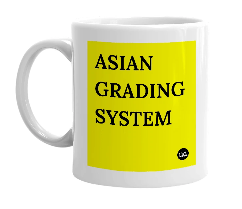 White mug with 'ASIAN GRADING SYSTEM' in bold black letters