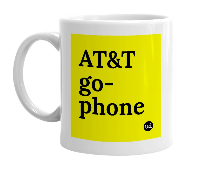 White mug with 'AT&T go-phone' in bold black letters
