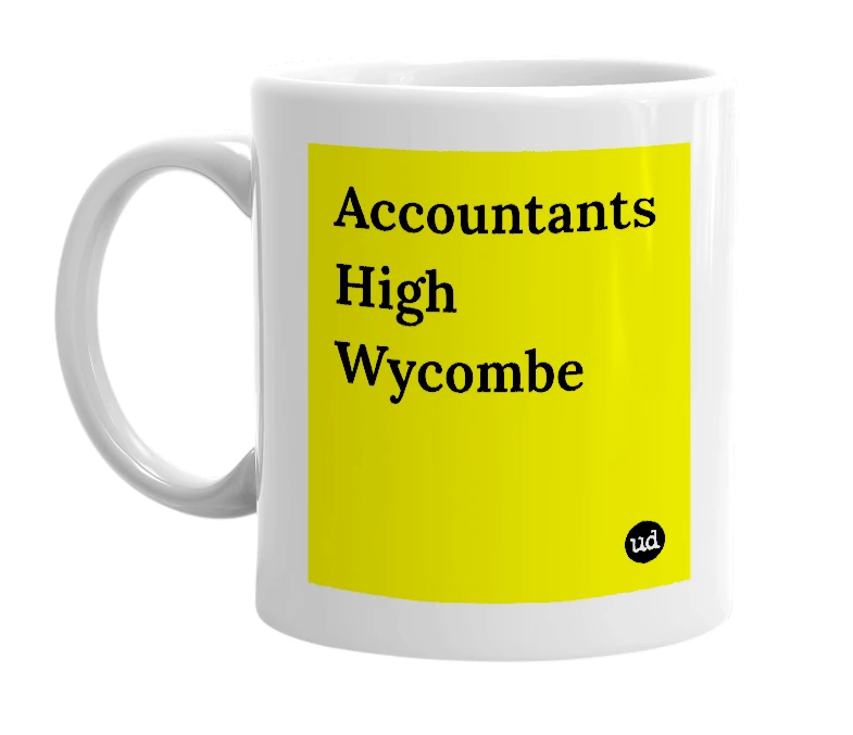 White mug with 'Accountants High Wycombe' in bold black letters