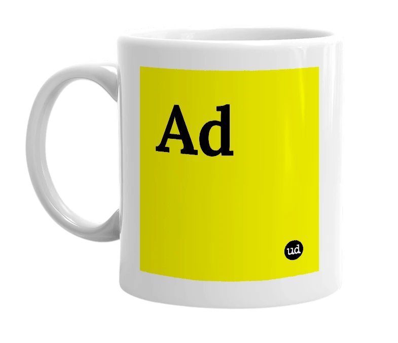 White mug with 'Ad' in bold black letters
