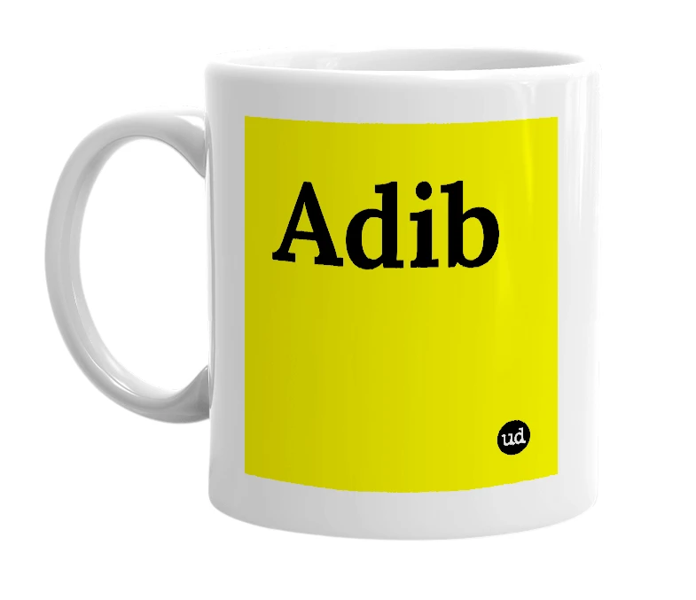White mug with 'Adib' in bold black letters