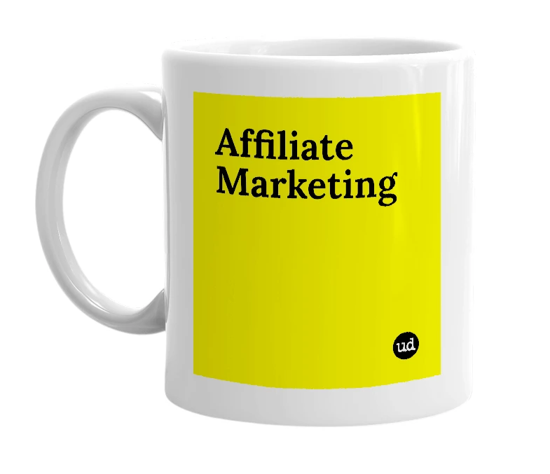 White mug with 'Affiliate Marketing' in bold black letters