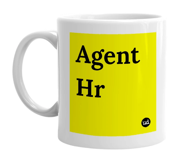 White mug with 'Agent Hr' in bold black letters