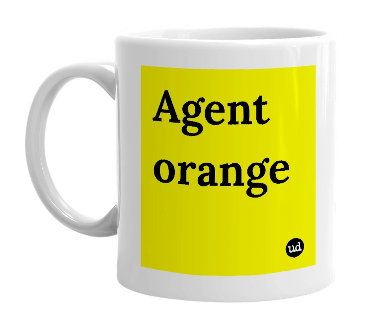 White mug with 'Agent orange' in bold black letters