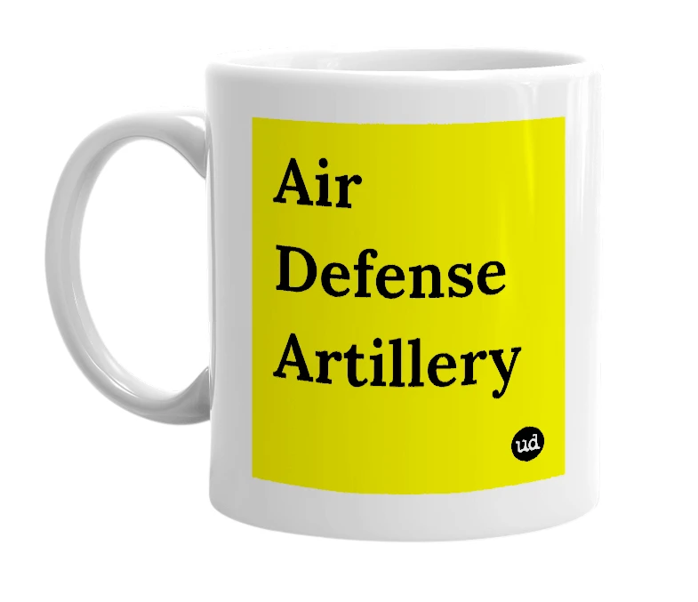 White mug with 'Air Defense Artillery' in bold black letters