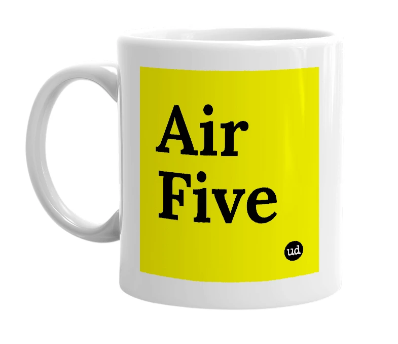 White mug with 'Air Five' in bold black letters