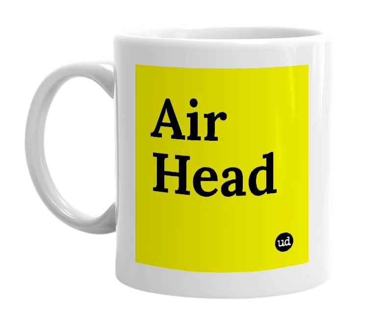 White mug with 'Air Head' in bold black letters
