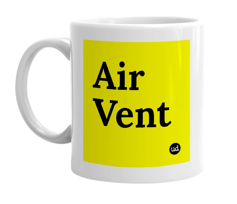 White mug with 'Air Vent' in bold black letters