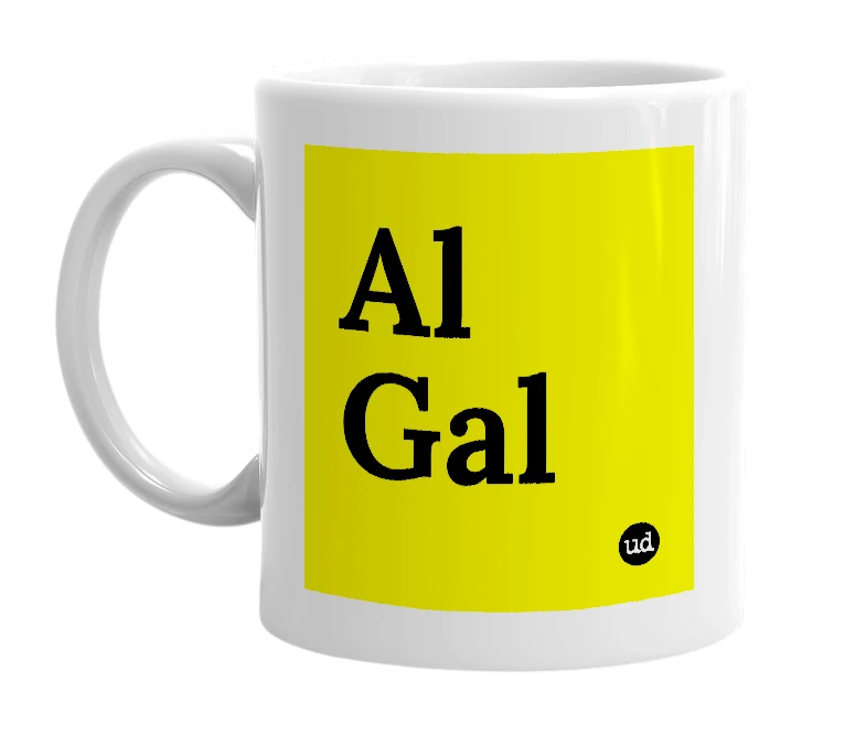 White mug with 'Al Gal' in bold black letters