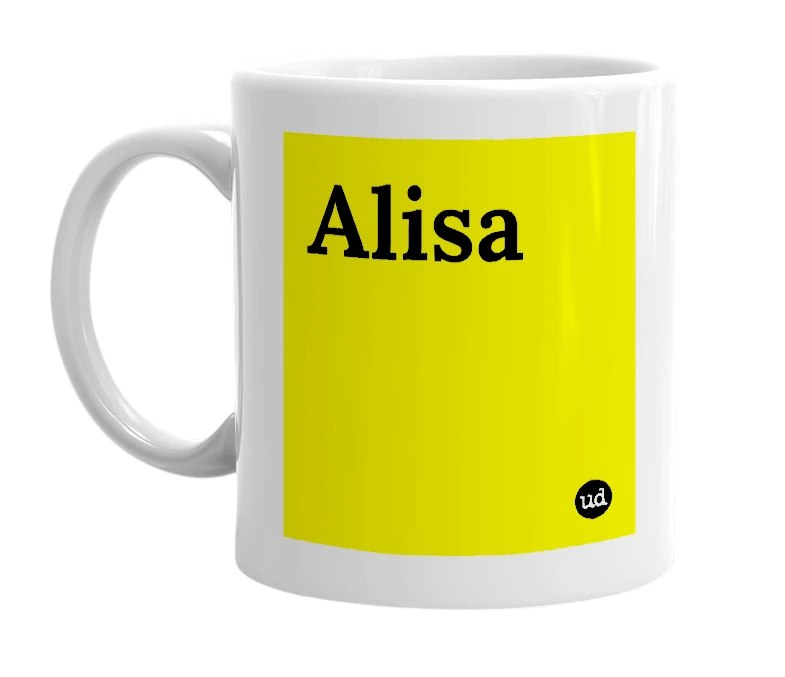 White mug with 'Alisa' in bold black letters