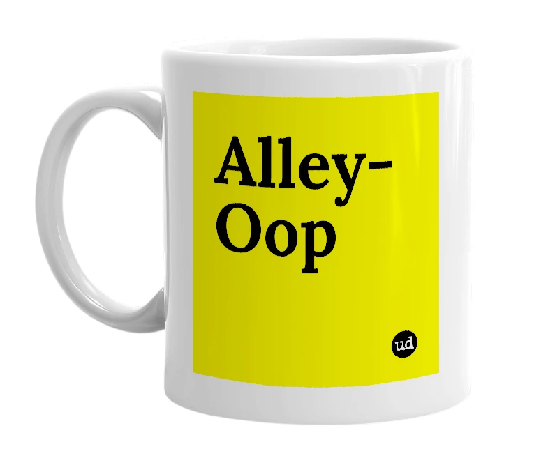 White mug with 'Alley-Oop' in bold black letters