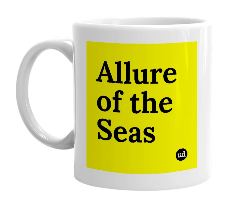 White mug with 'Allure of the Seas' in bold black letters