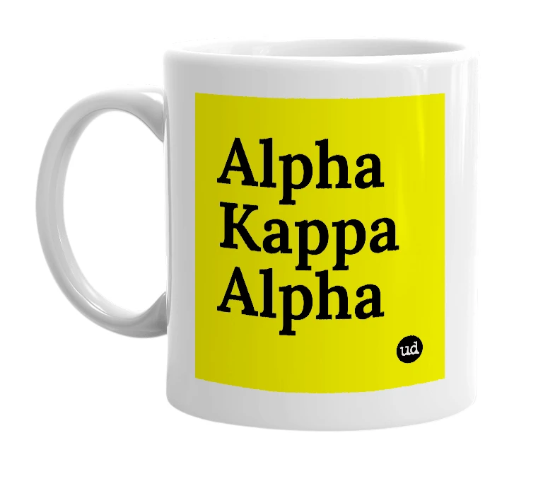 White mug with 'Alpha Kappa Alpha' in bold black letters