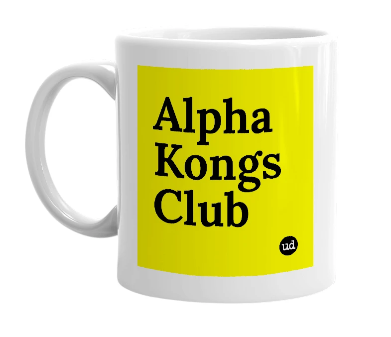 White mug with 'Alpha Kongs Club' in bold black letters