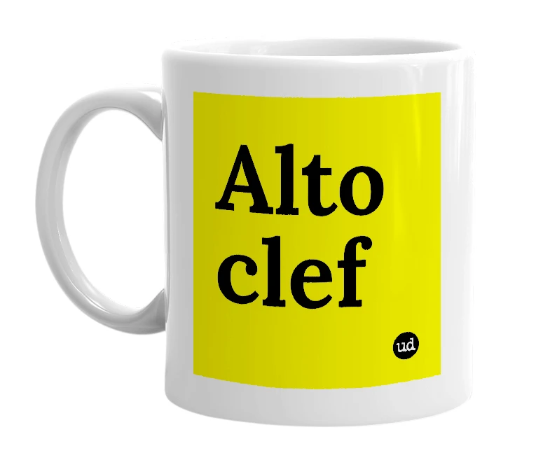 White mug with 'Alto clef' in bold black letters