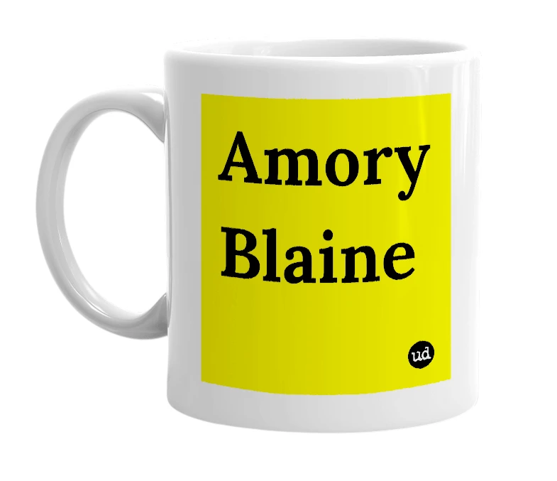 White mug with 'Amory Blaine' in bold black letters