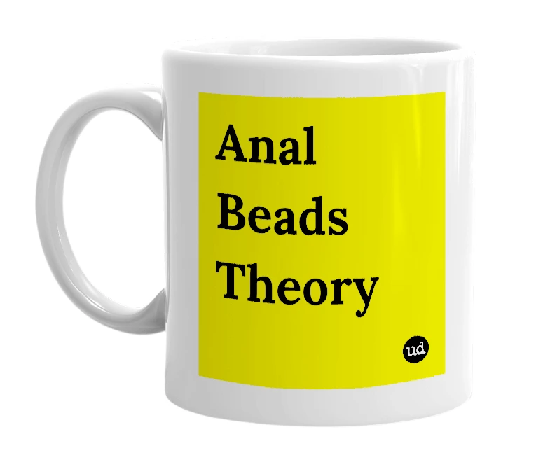 White mug with 'Anal Beads Theory' in bold black letters