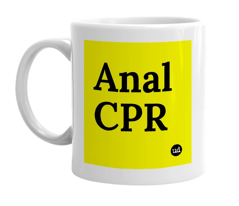 White mug with 'Anal CPR' in bold black letters