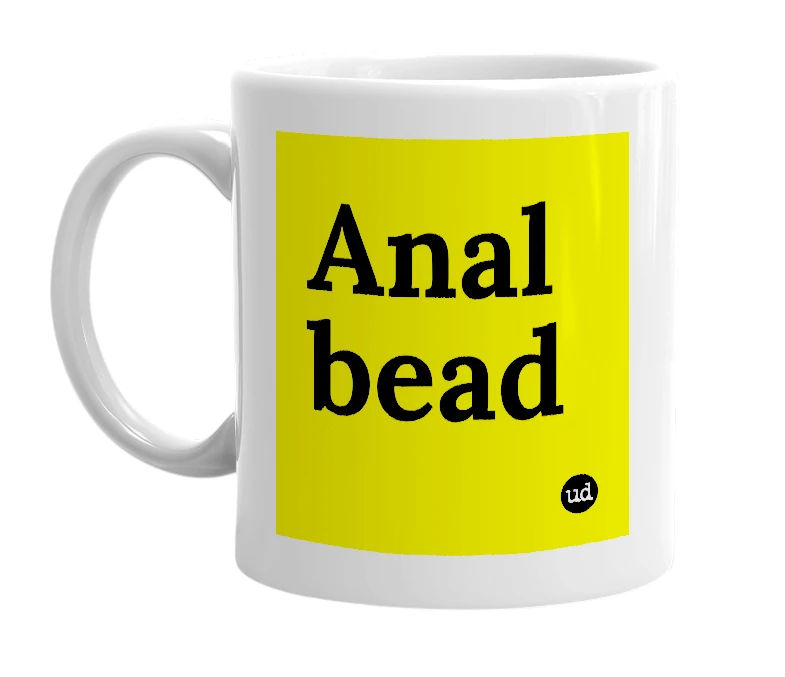 White mug with 'Anal bead' in bold black letters